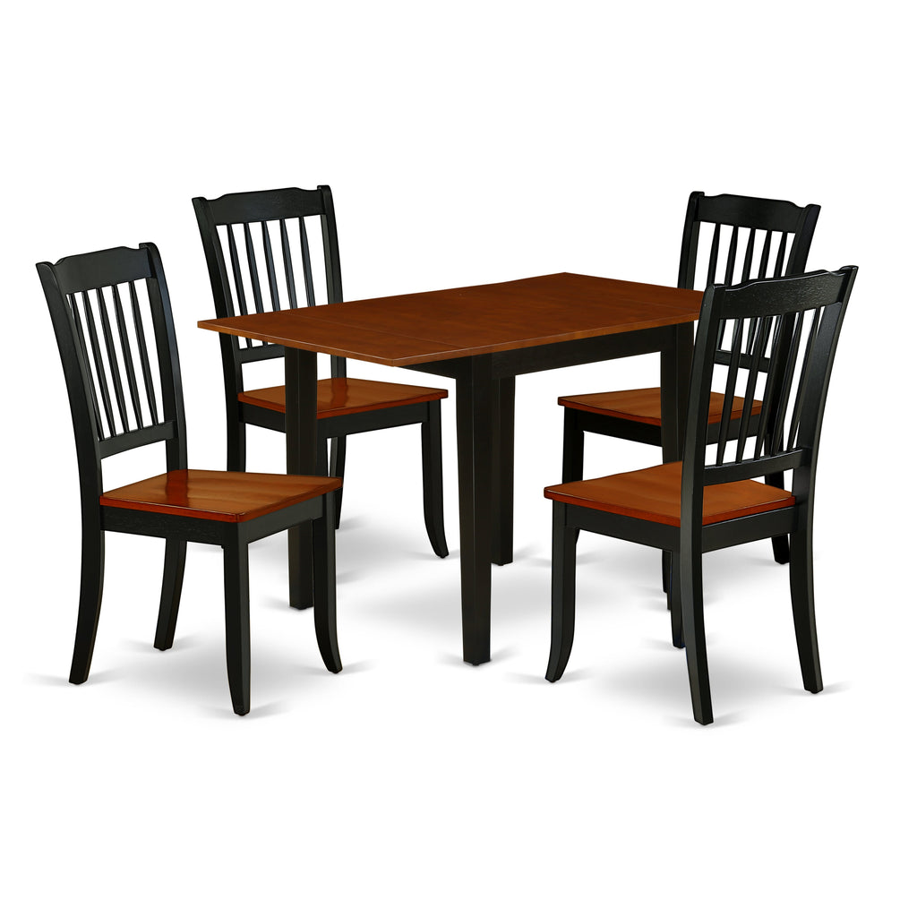 East West Furniture NDDA5-BCH-W 5 Piece Dinette Set for 4 Includes a Rectangle Dining Table with Dropleaf and 4 Dining Room Chairs, 30x48 Inch, Black & Cherry