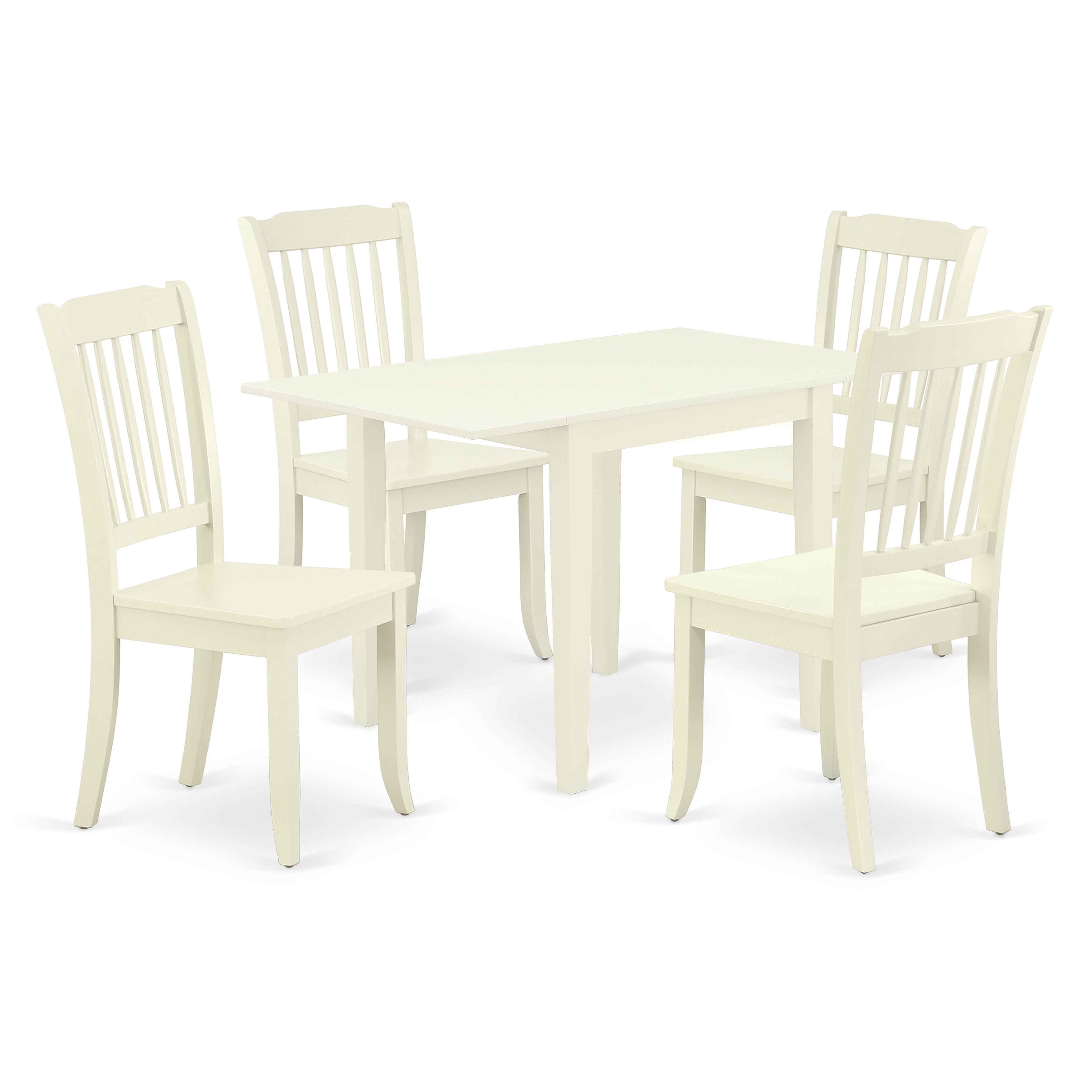Juego de mesa de cocina de 5 piezas East West Furniture NDDA5-LWH-W para 4 personas. Incluye una mesa de comedor rectangular con alas abatibles y 4 sillas de comedor.
