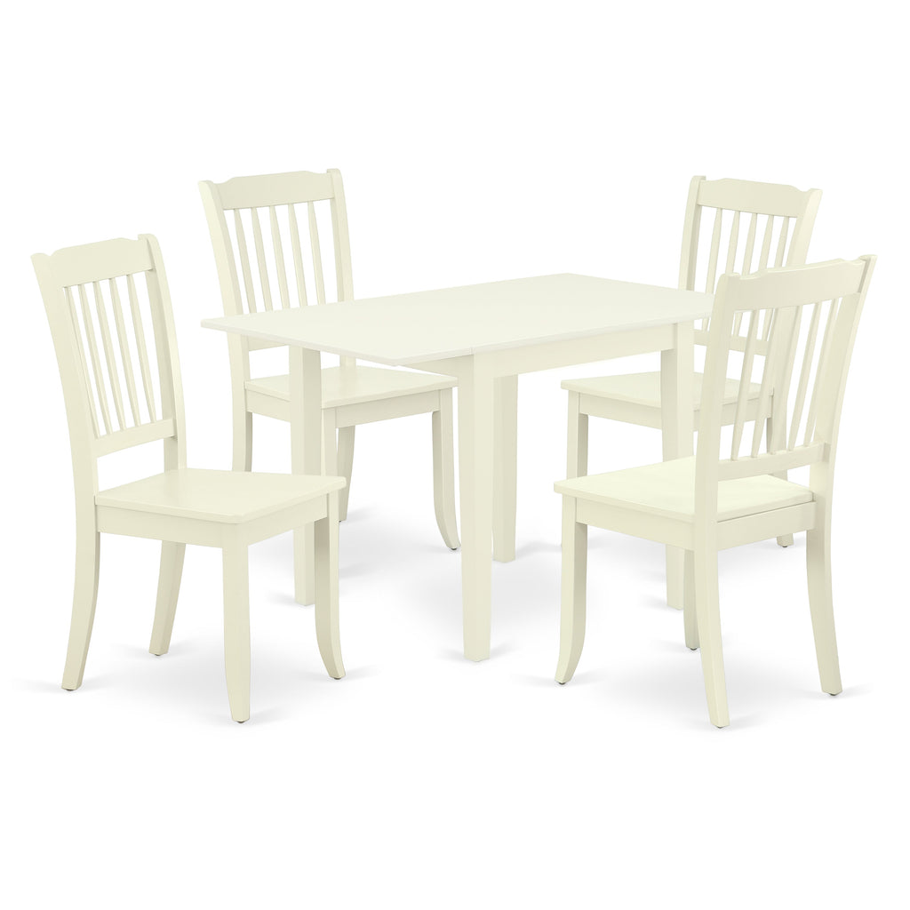 East West Furniture NDDA5-LWH-W 5 Piece Kitchen Table Set for 4 Includes a Rectangle Dining Room Table with Dropleaf and 4 Dining Chairs, 30x48 Inch, Linen White