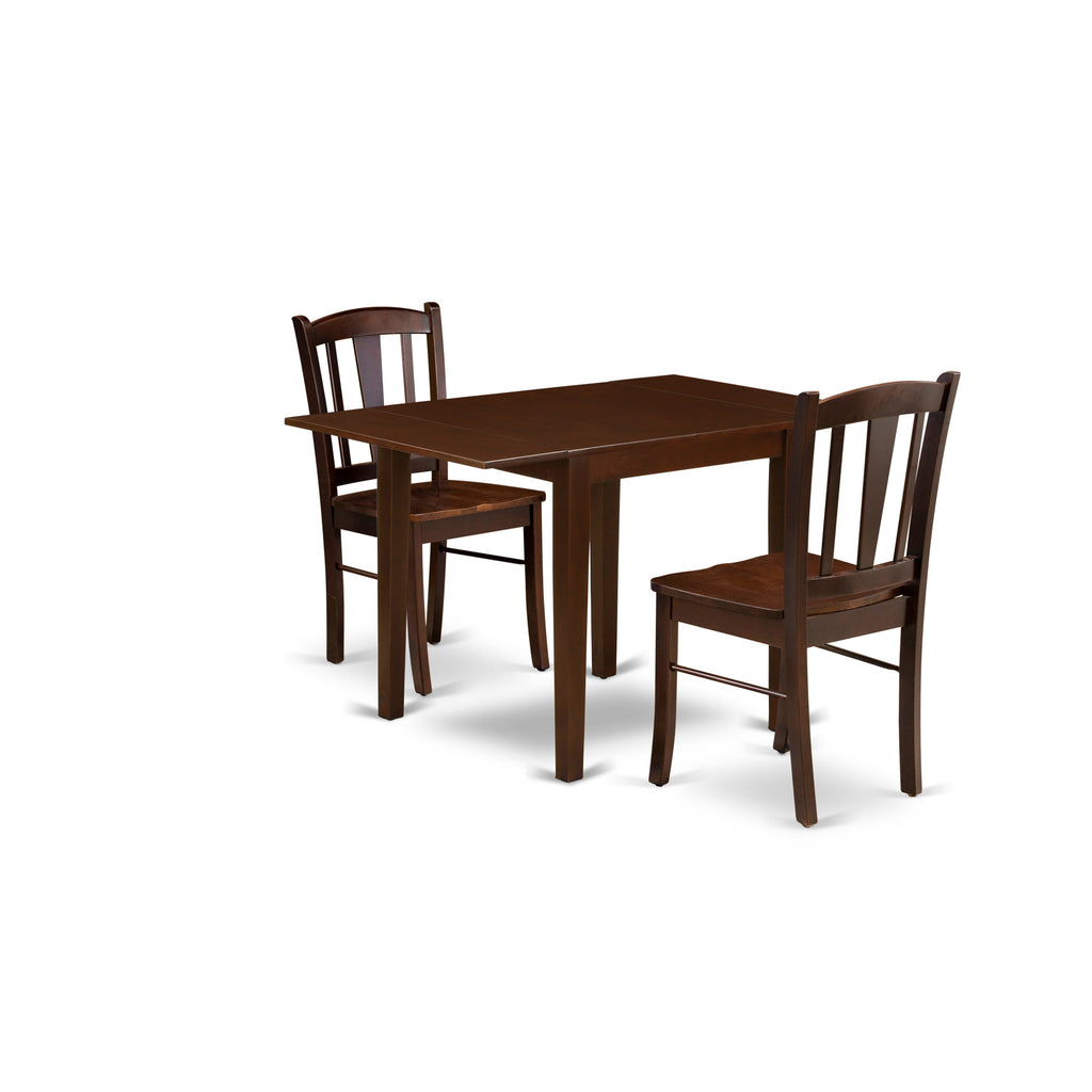 East West Furniture NDDL3-MAH-W 3 Piece Dining Room Table Set  Contains a Rectangle Kitchen Table with Dropleaf and 2 Dining Chairs, 30x48 Inch, Mahogany