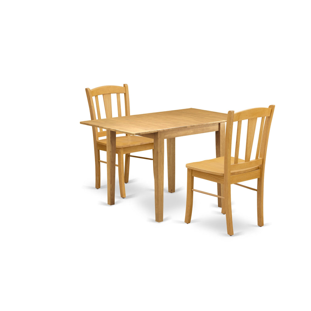 East West Furniture NDDL3-OAK-W 3 Piece Kitchen Table Set for Small Spaces Contains a Rectangle Dining Table with Dropleaf and 2 Dining Room Chairs