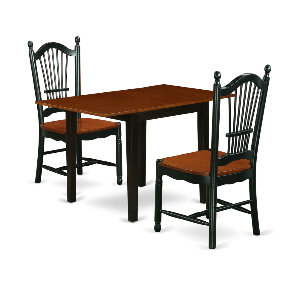 East West Furniture NDDO3-BCH-W 3 Piece Modern Dining Table Set Contains a Rectangle Wooden Table with Dropleaf and 2 Dining Room Chairs