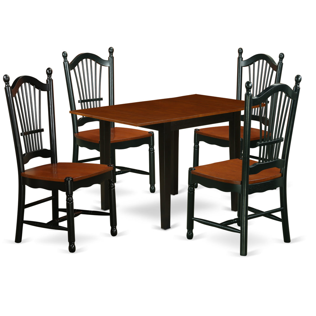 East West Furniture NDDO5-BCH-W 5 Piece Dining Set Includes a Rectangle Dining Room Table with Dropleaf and 4 Wood Seat Chairs, 30x48 Inch, Black & Cherry