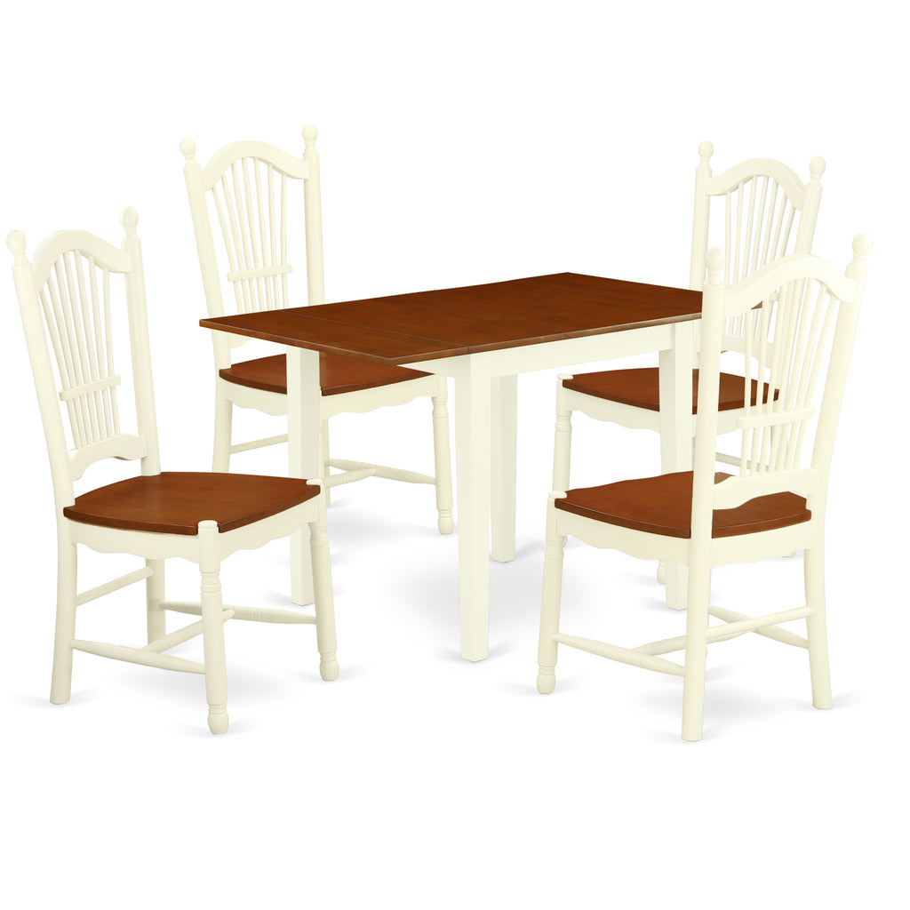 East West Furniture NDDO5-WHI-W 5 Piece Modern Dining Table Set Includes a Rectangle Wooden Table with Dropleaf and 4 Kitchen Dining Chairs
