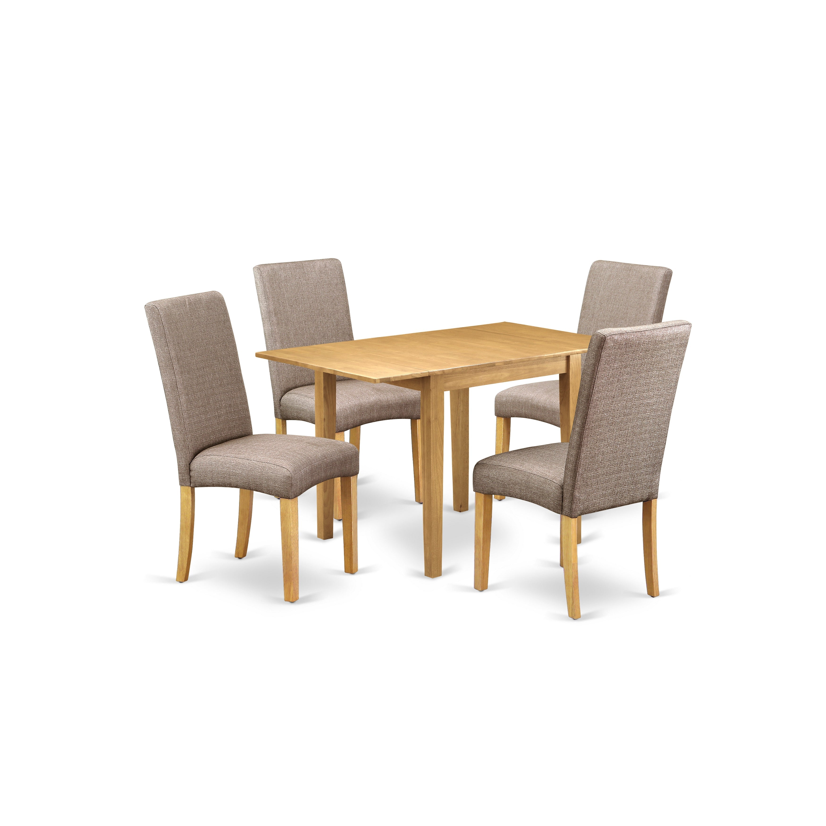 NDDR5-OAK-16 Wooden Dining Table Set 5 Pcs � Four Kitchen Chairs and a Dining Table - Oak Finish Wood - Dark Khaki Color Linen Fabric
