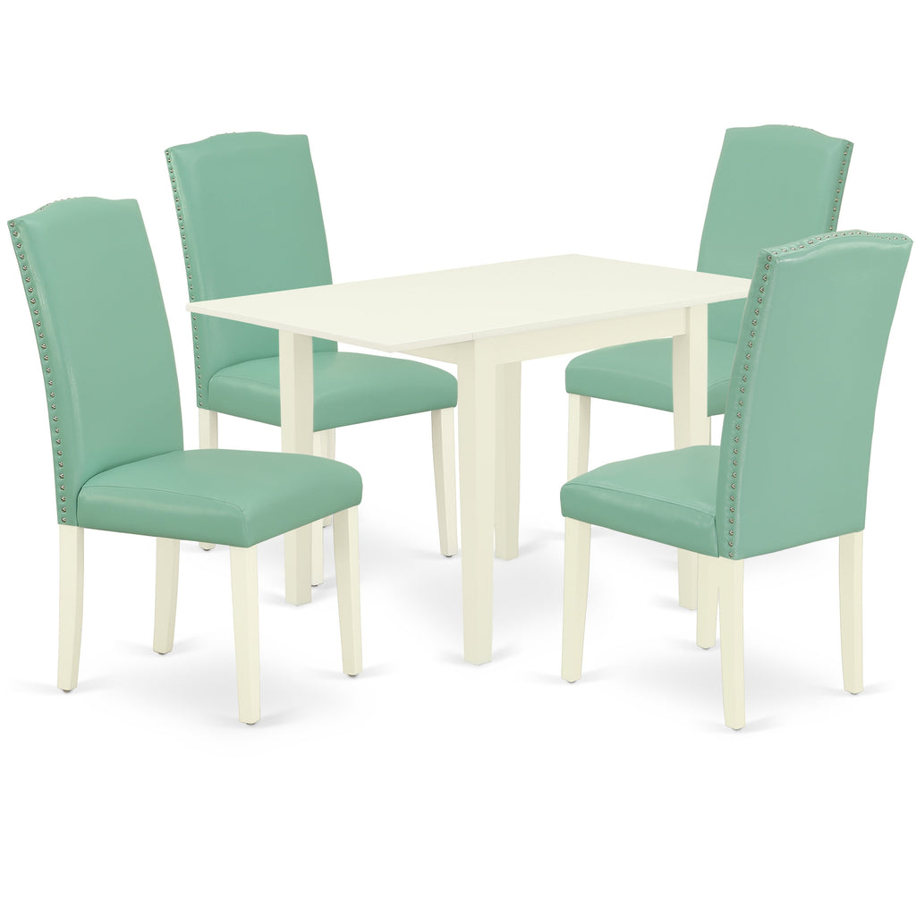 East West Furniture NDEN5-LWH-57 5 Piece Dinette Set for 4 Includes a Rectangle Dining Room Table with Dropleaf and 4 Pond Faux Leather Upholstered Parson Chairs