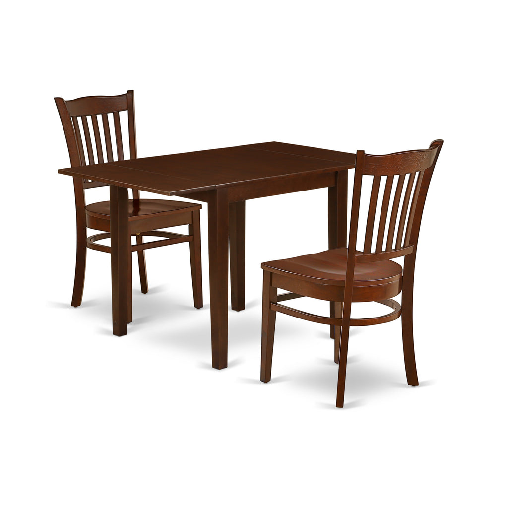East West Furniture NDGR3-MAH-W 3 Piece Modern Dining Table Set Contains a Rectangle Wooden Table with Dropleaf and 2 Kitchen Dining Chairs, 30x48 Inch, Mahogany