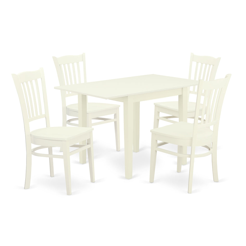 East West Furniture NDGR5-LWH-W 5 Piece Dining Room Furniture Set Includes a Rectangle Kitchen Table with Dropleaf and 4 Dining Chairs