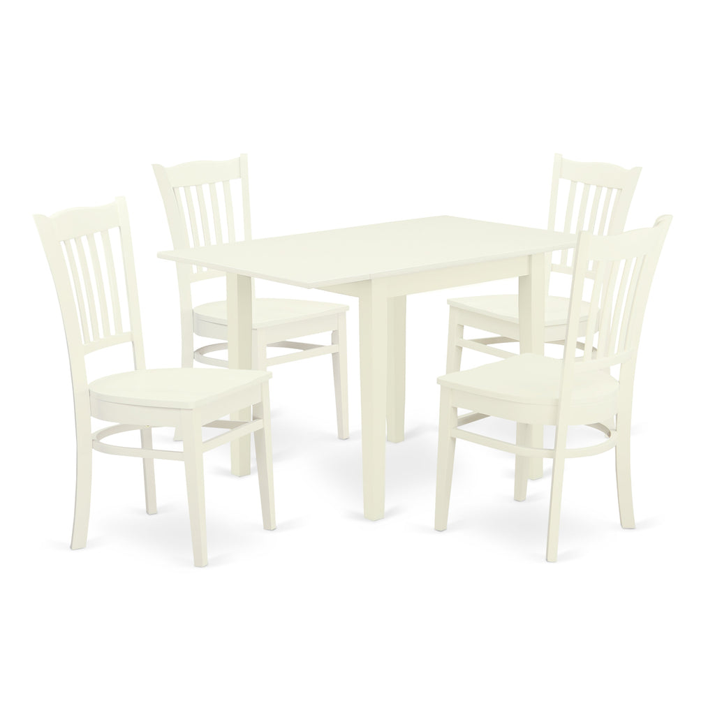 East West Furniture NDGR5-LWH-W 5 Piece Dining Room Furniture Set Includes a Rectangle Kitchen Table with Dropleaf and 4 Dining Chairs, 30x48 Inch, Linen White