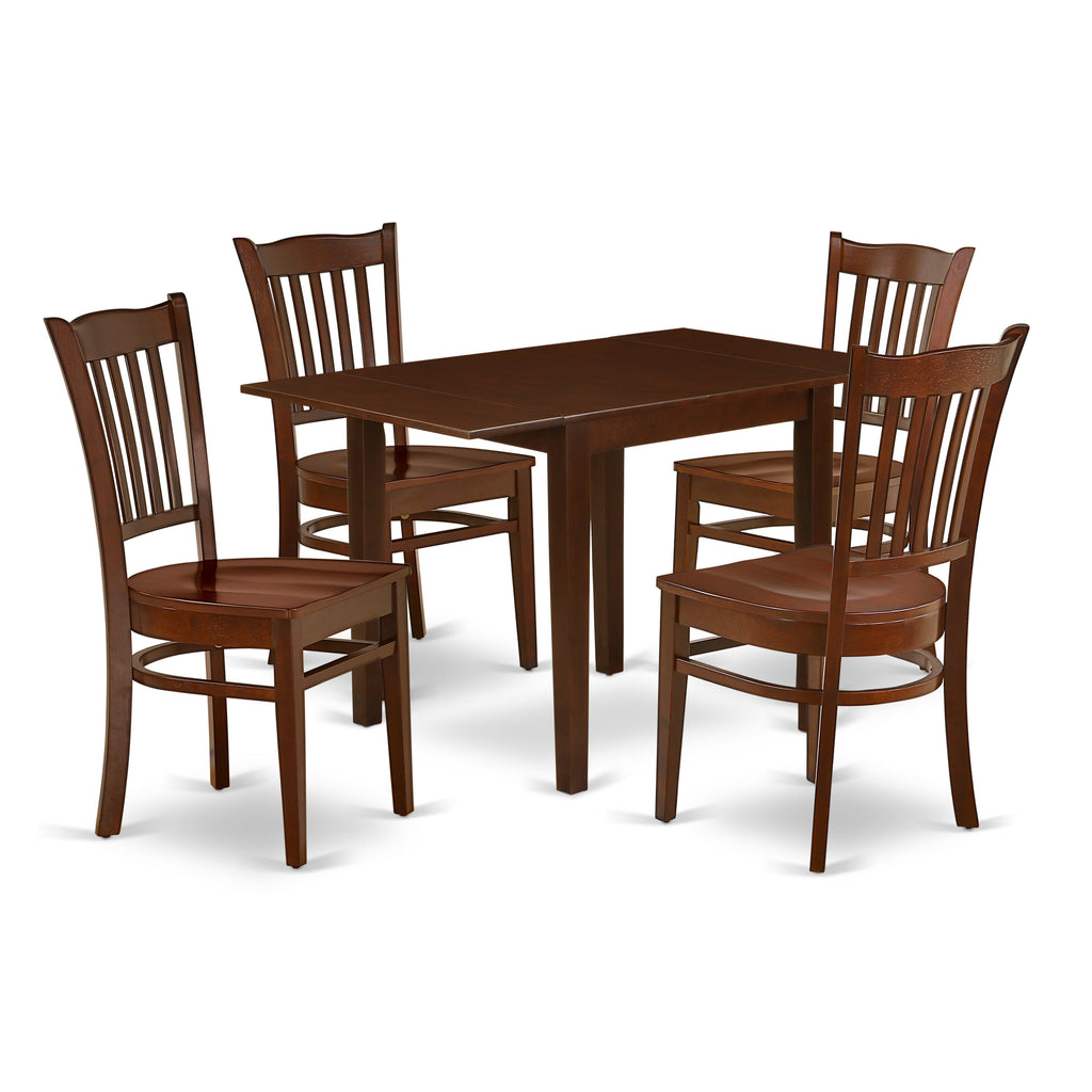East West Furniture NDGR5-MAH-W 5 Piece Kitchen Table Set for 4 Includes a Rectangle Dining Table with Dropleaf and 4 Dining Room Chairs