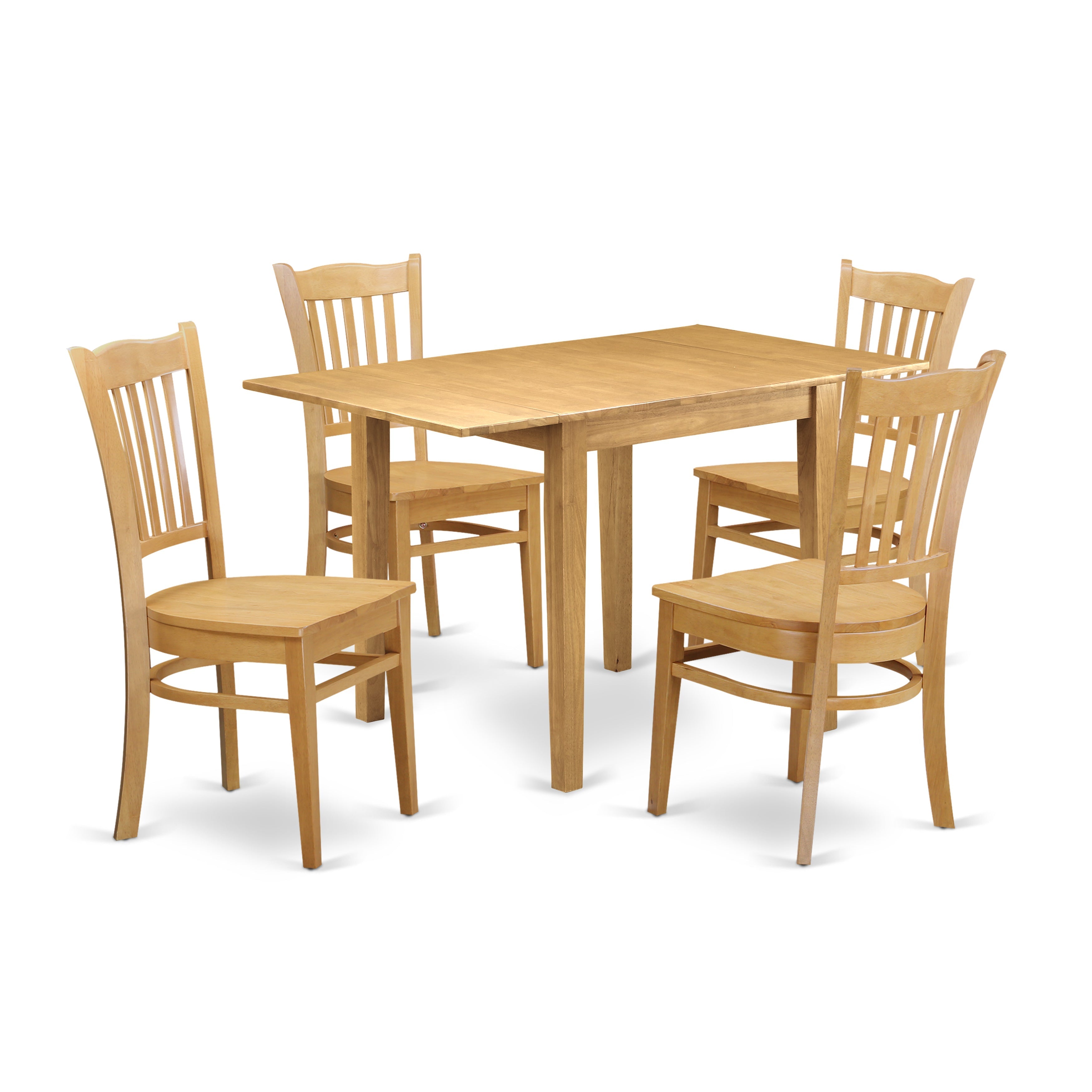 Juego de comedor de 5 piezas NDGR5-OAK-W de East West Furniture. Incluye una mesa de comedor rectangular con alas abatibles y 4 sillas de cocina.