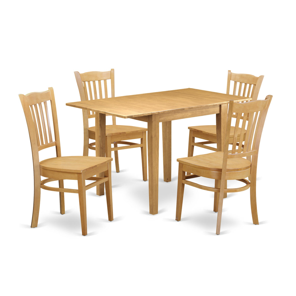 East West Furniture NDGR5-OAK-W 5 Piece Dining Set Includes a Rectangle Dining Table with Dropleaf and 4 Kitchen Chairs, 30x48 Inch, Oak