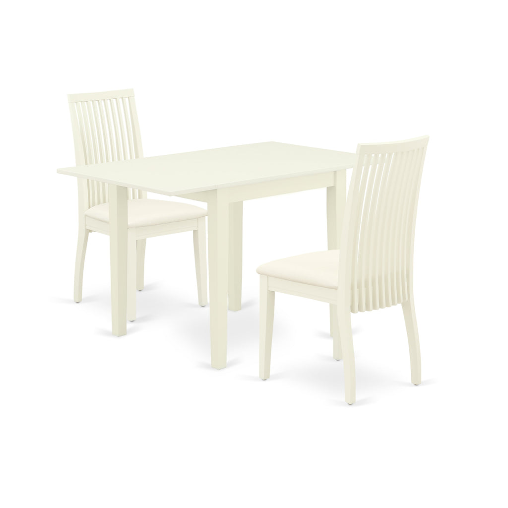 Juego de mesa de comedor moderna de 3 piezas NDIP3-LWH-C de East West Furniture. Incluye una mesa rectangular de madera con alas abatibles y 2 sillas de comedor de tela de lino.