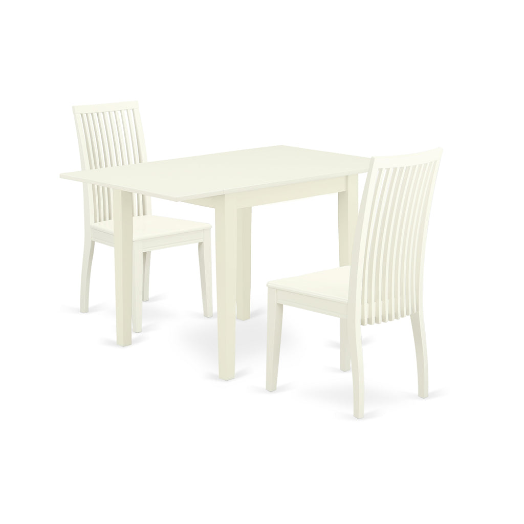 East West Furniture NDIP3-LWH-W 3 Piece Dining Set Contains a Rectangle Dining Table with Dropleaf and 2 Kitchen Chairs