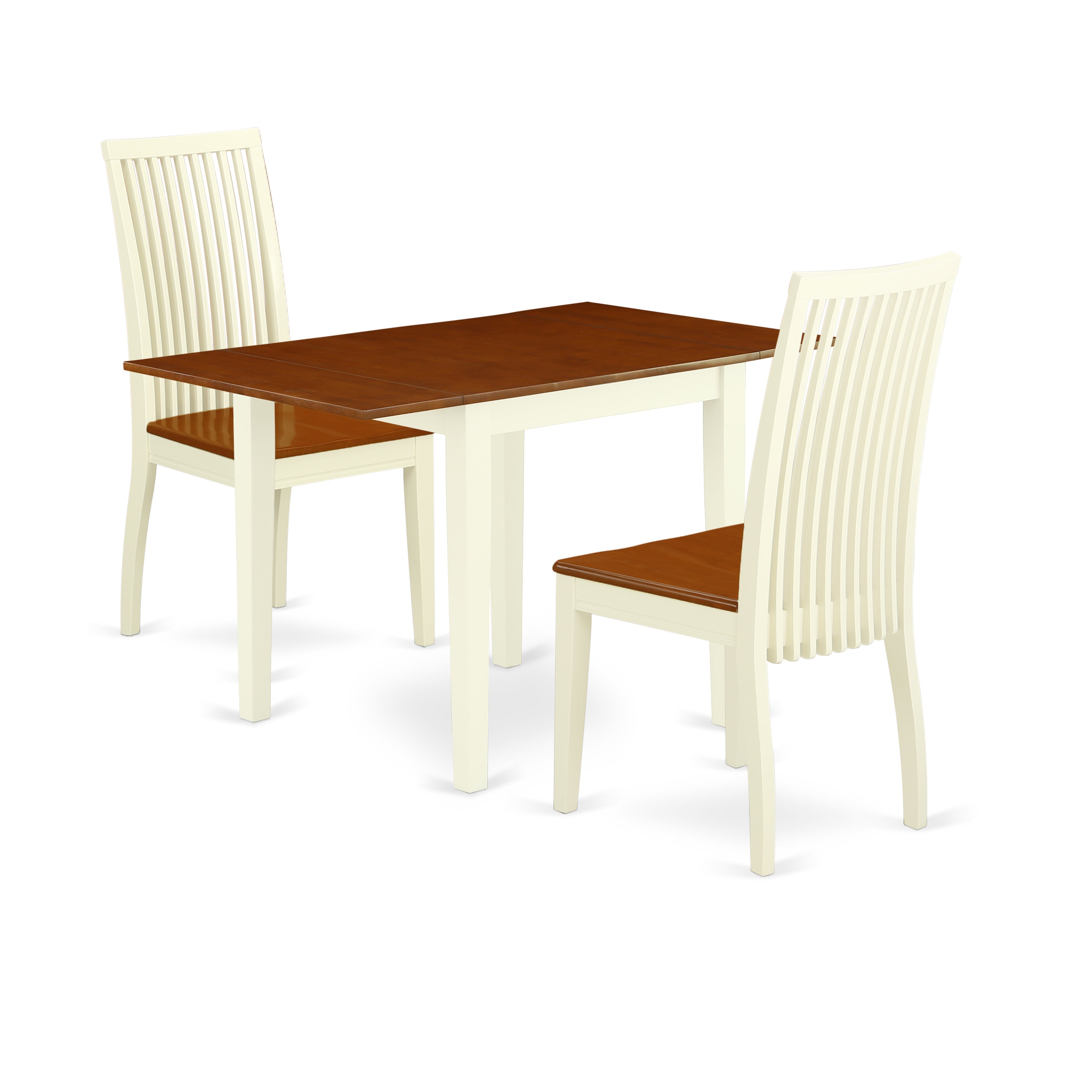 Juego de comedor de 3 piezas East West Furniture NDIP3-WHI-W. Incluye una mesa de cocina rectangular con alas abatibles y 2 sillas de comedor.