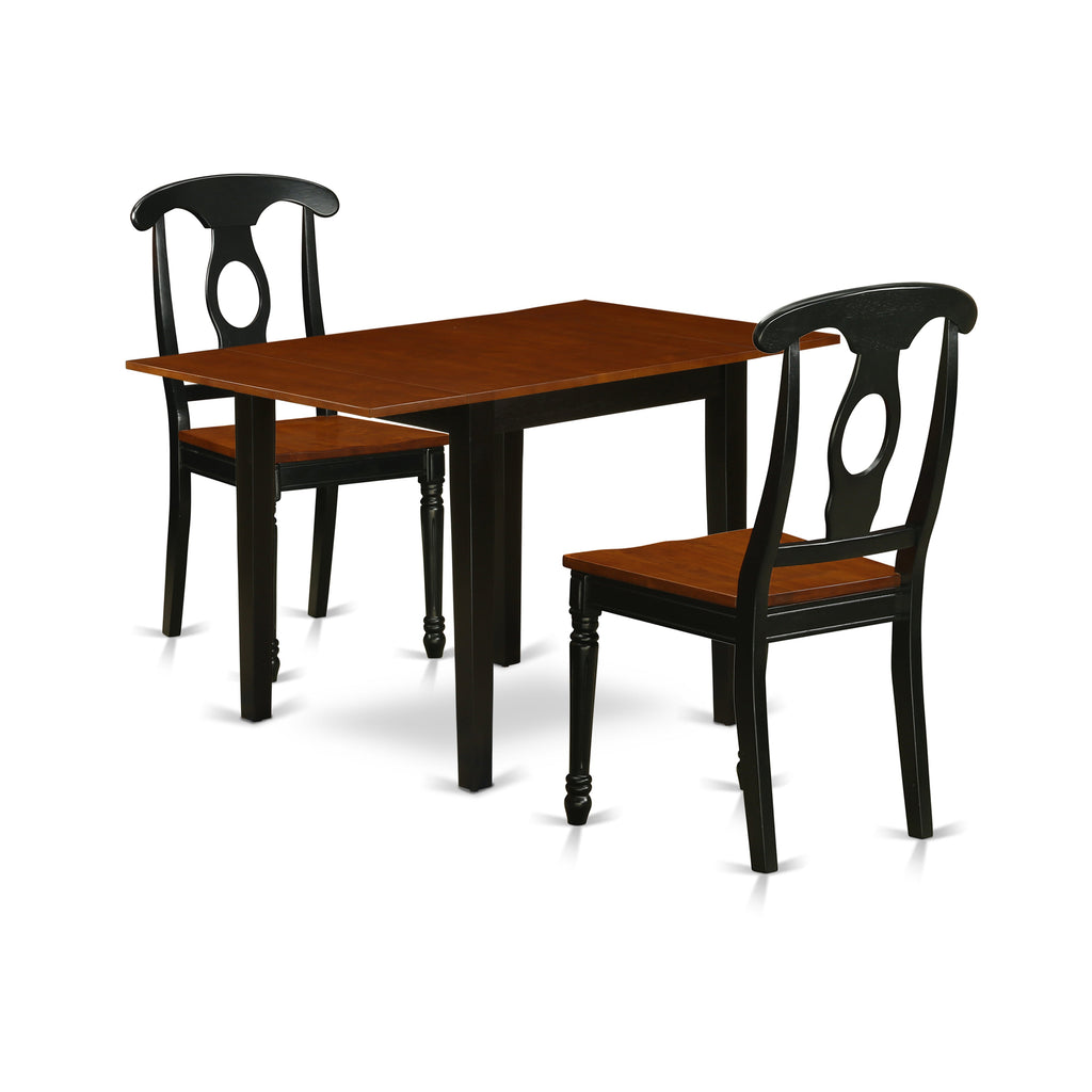 East West Furniture NDKE3-BCH-W 3 Piece Kitchen Table & Chairs Set Contains a Rectangle Dining Table with Dropleaf and 2 Dining Room Chairs