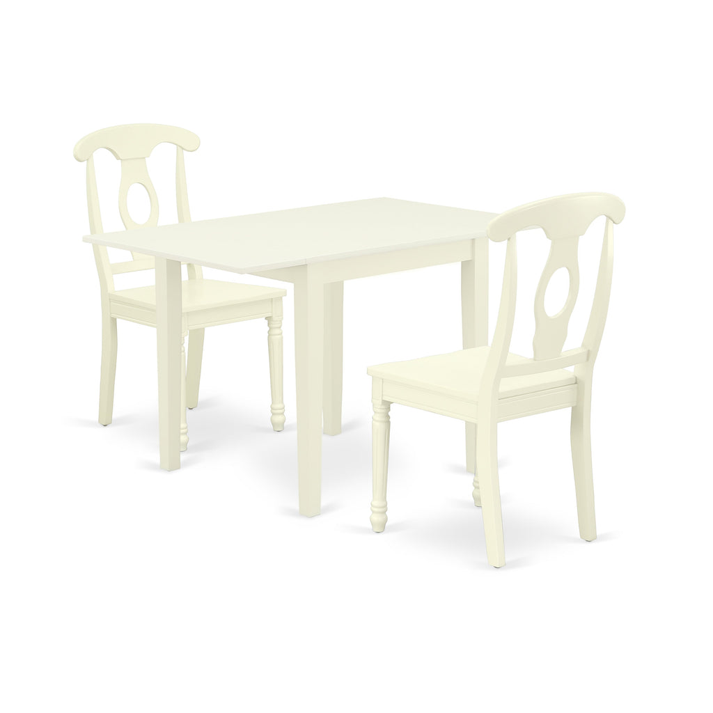 East West Furniture NDKE3-LWH-W 3 Piece Dining Table Set for Small Spaces Contains a Rectangle Dining Room Table with Dropleaf and 2 Wooden Seat Chairs, 30x48 Inch, Linen White