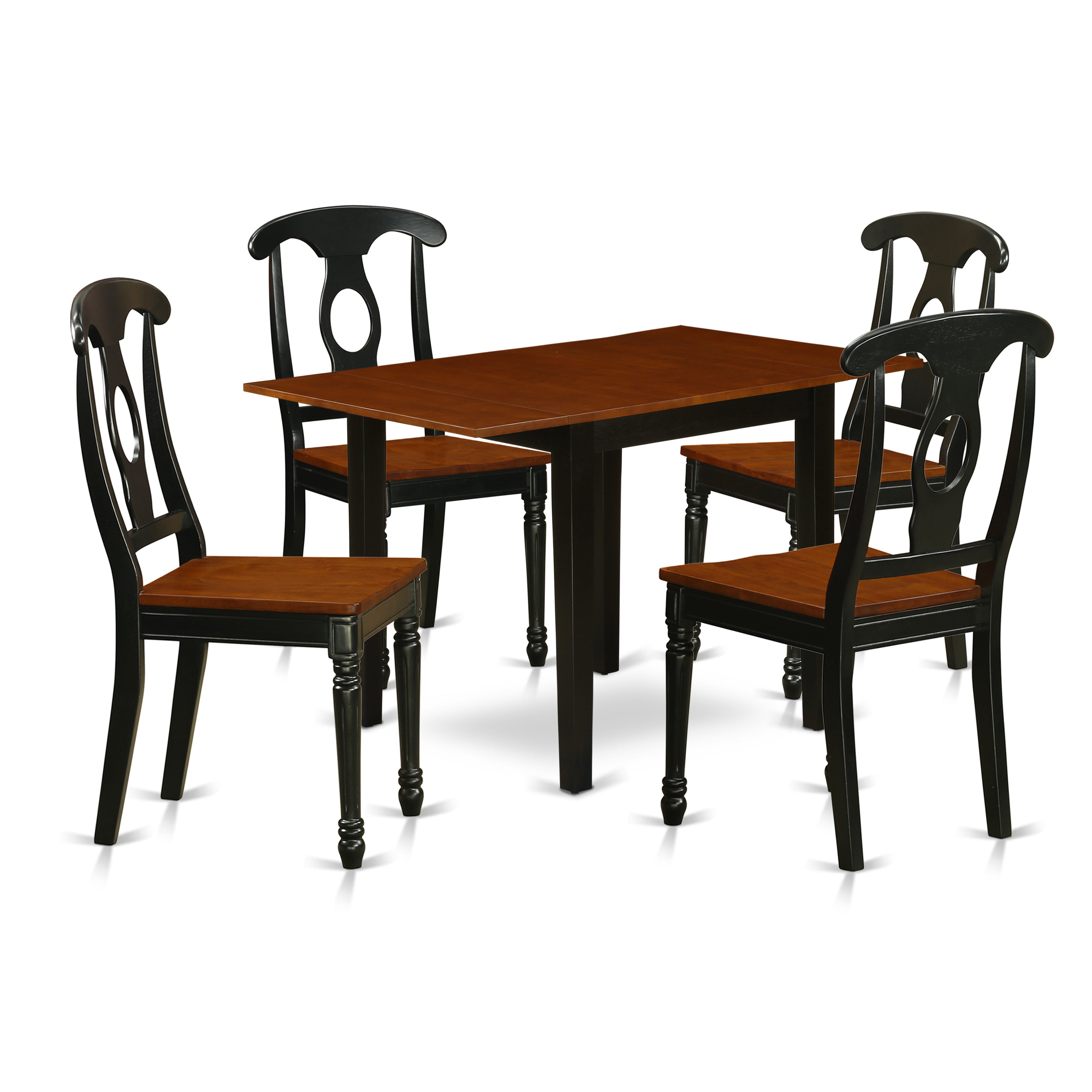 East West Furniture NDKE5-BCH-W 5Pc Modern Dining Table Set Features a Drop Leaf Table and 4 Modern Dining Chairs with Rubberwood Seat and Napoleon Back, Black and Cherry Finish