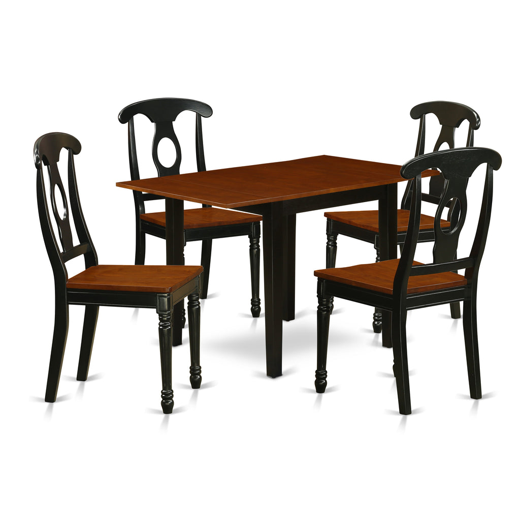 East West Furniture NDKE5-BCH-W 5 Piece Dining Set Includes a Rectangle Dining Room Table with Dropleaf and 4 Kitchen Chairs, 30x48 Inch, Black & Cherry