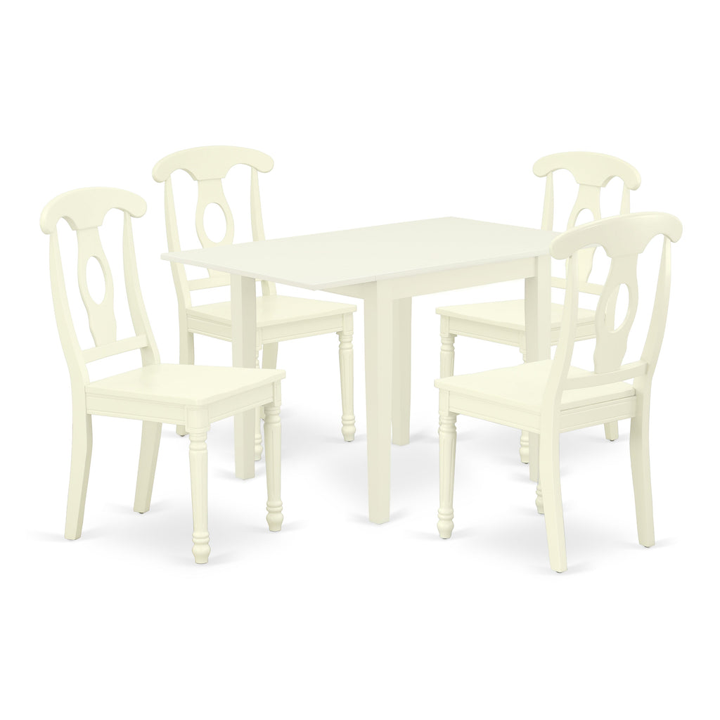 East West Furniture NDKE5-LWH-W 5 Piece Kitchen Table & Chairs Set Includes a Rectangle Dining Table with Dropleaf and 4 Dining Room Chairs