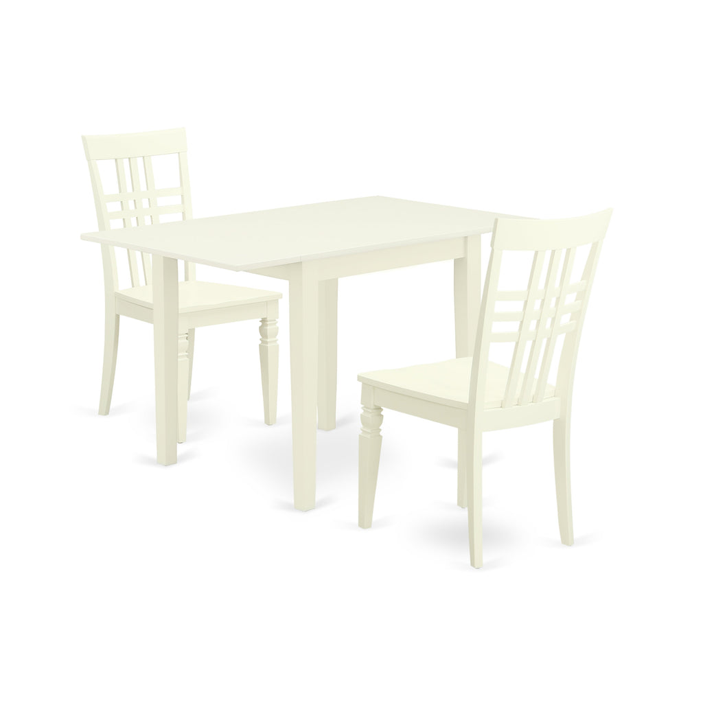 East West Furniture NDLG3-LWH-W 3 Piece Dining Table Set for Small Spaces Contains a Rectangle Dining Room Table with Dropleaf and 2 Wood Seat Chairs, 30x48 Inch, Linen White