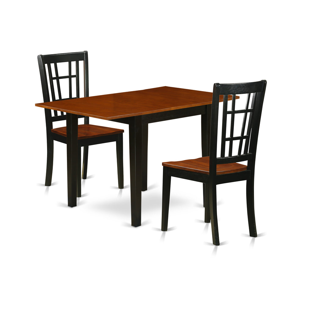 East West Furniture NDNI3-BCH-W 3 Piece Dining Set Contains a Rectangle Dining Room Table with Dropleaf and 2 Kitchen Chairs
