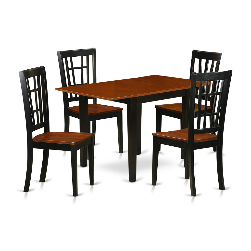 East West Furniture NDNI5-BCH-W 5 Piece Dining Table Set for 4 Includes a Rectangle Kitchen Table with Dropleaf and 4 Kitchen Dining Chairs, 30x48 Inch, Black & Cherry