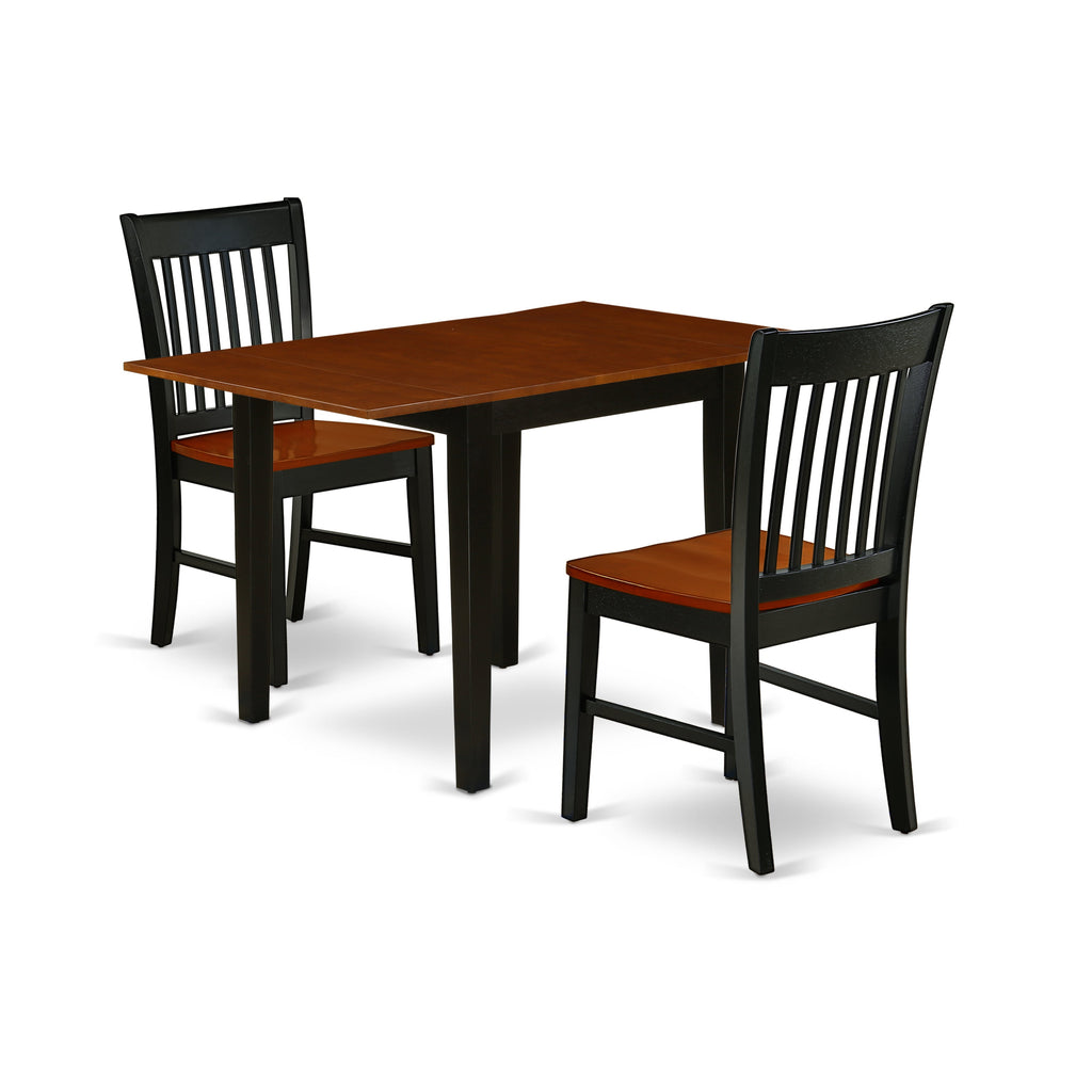 East West Furniture NDNO3-BCH-W 3 Piece Dinette Set for Small Spaces Contains a Rectangle Dining Table with Dropleaf and 2 Dining Room Chairs