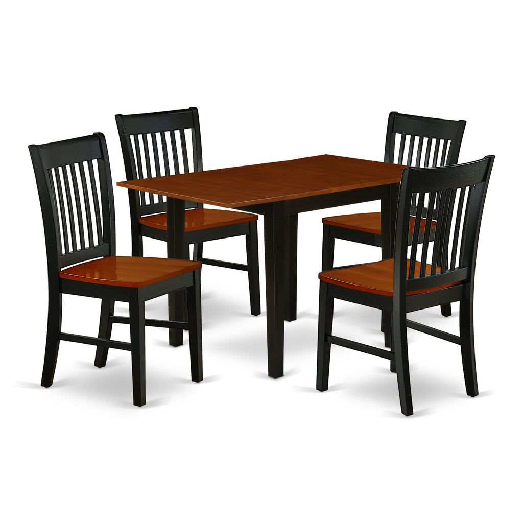 East West Furniture NDNO5-BCH-W 5 Piece Dinette Set for 4 Includes a Rectangle Dining Room Table with Dropleaf and 4 Dining Chairs, 30x48 Inch, Black & Cherry