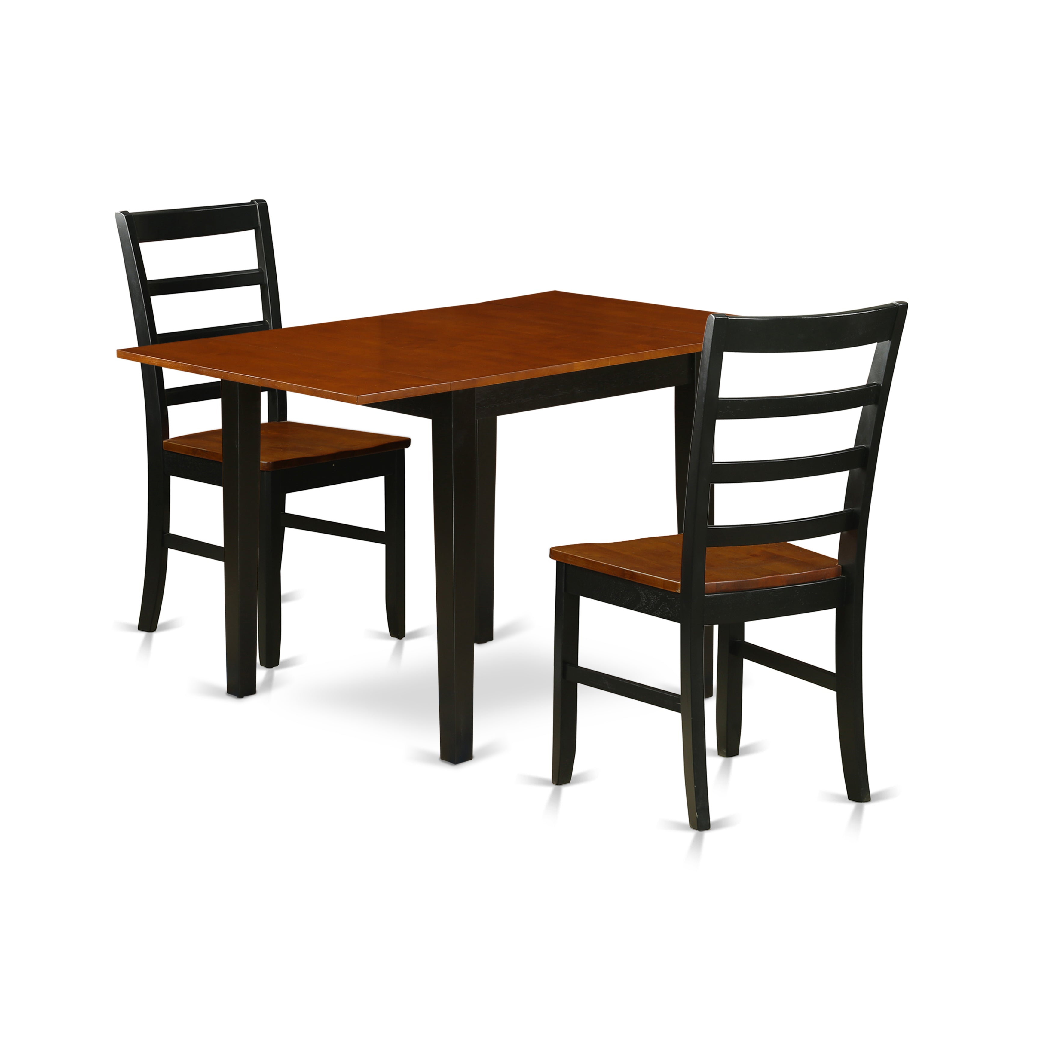 Juego de comedor de 3 piezas NDPF3-BCH-W de East West Furniture. Contiene una mesa de comedor rectangular con alas abatibles y 2 sillas de cocina.