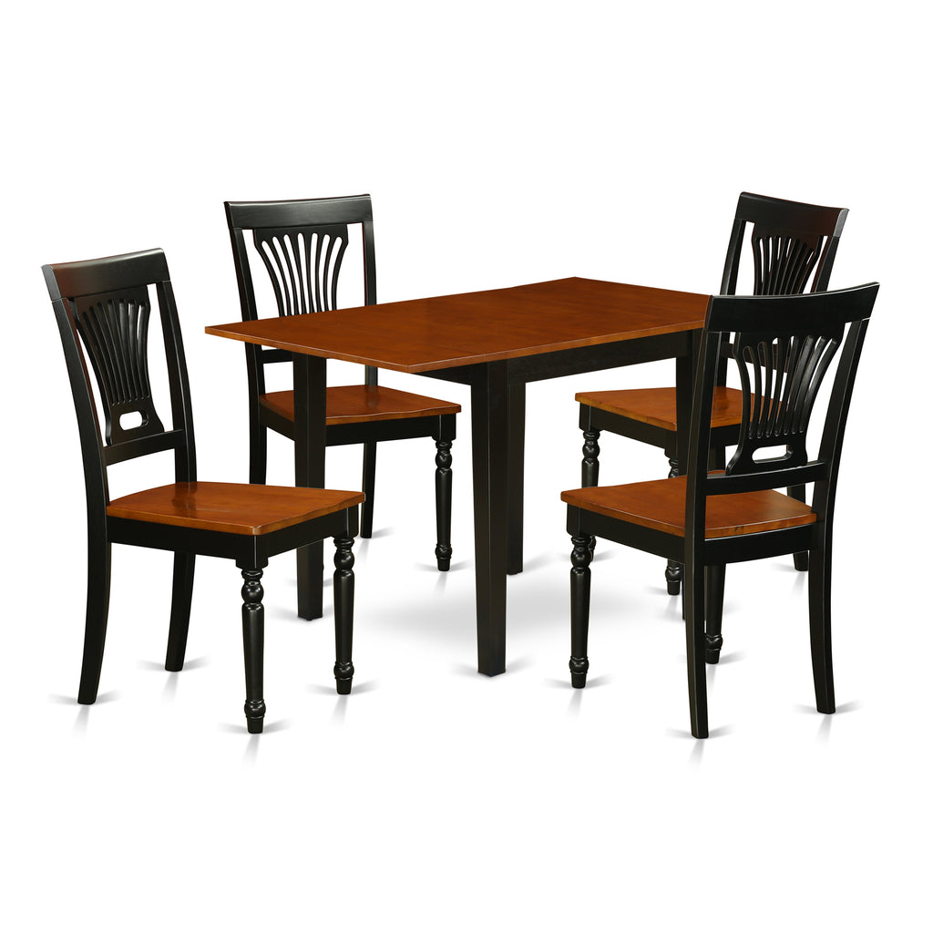 East West Furniture NDPL5-BCH-W 5 Piece Modern Dining Table Set Includes a Rectangle Wooden Table with Dropleaf and 4 Dining Chairs, 30x48 Inch, Black & Cherry