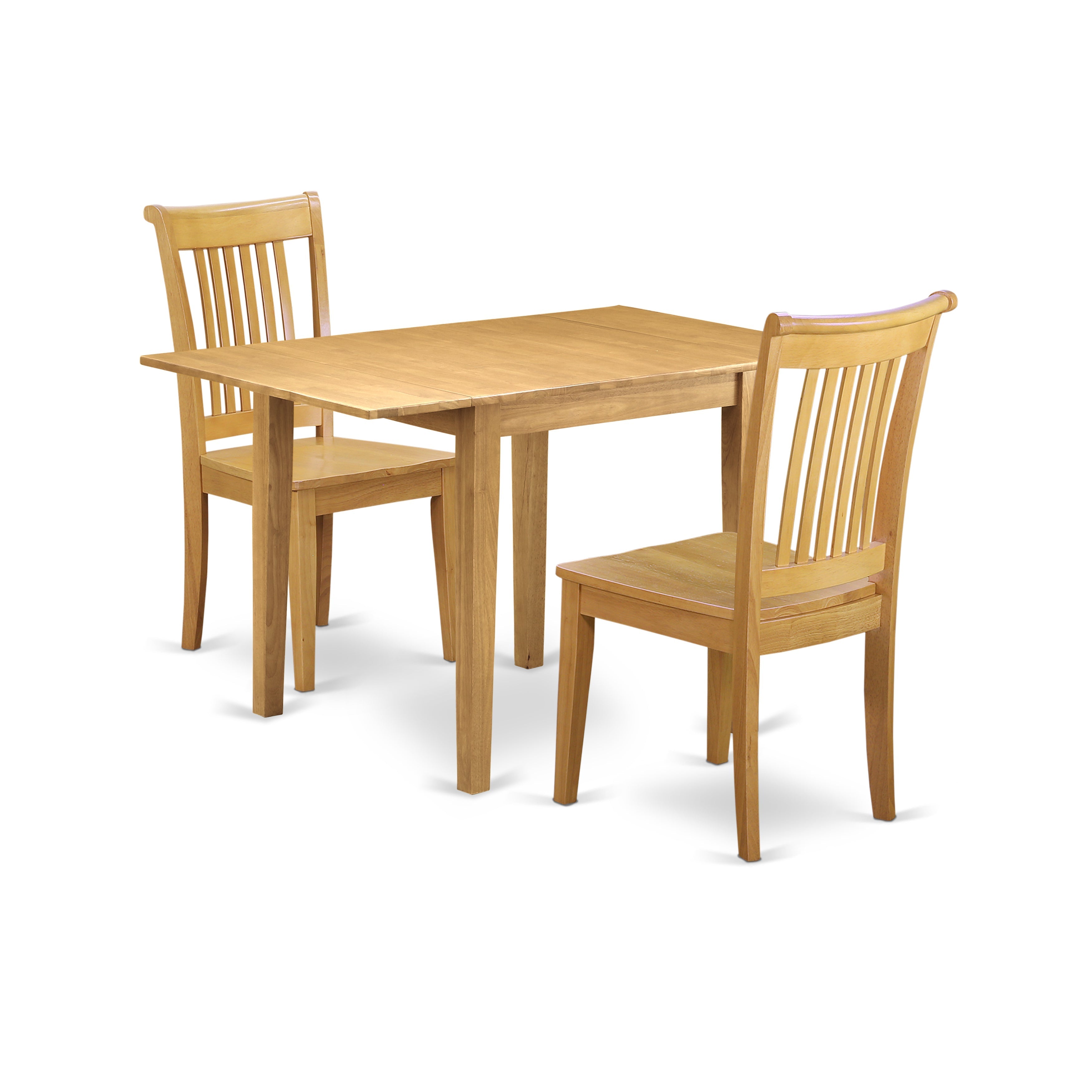 Juego de mesa y sillas de cocina de 3 piezas NDPO3-OAK-W de East West Furniture. Incluye una mesa de comedor rectangular con alas abatibles y dos sillas con asiento de madera maciza.