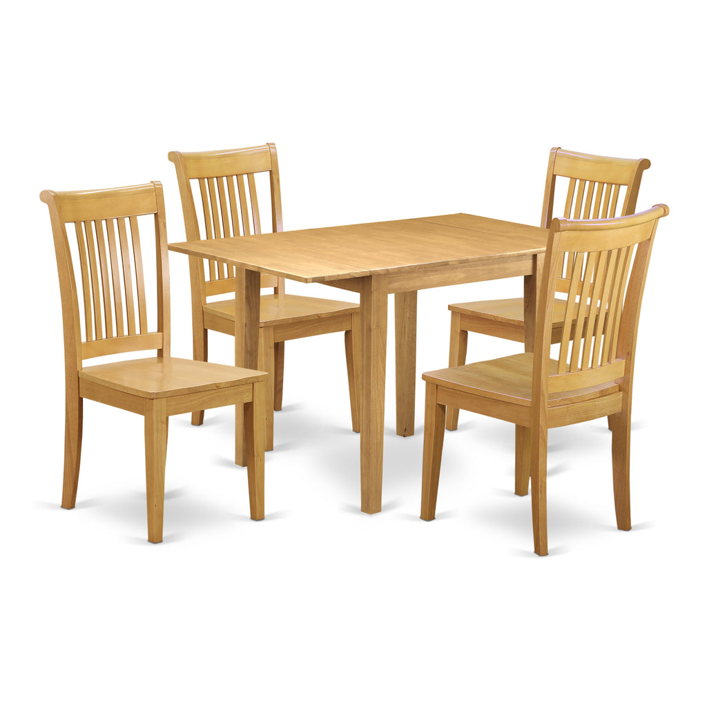 East West Furniture NDPO5-OAK-W 5 Piece Dining Set Includes a Rectangle Dining Room Table with Dropleaf and 4 Kitchen Chairs, 30x48 Inch, Oak