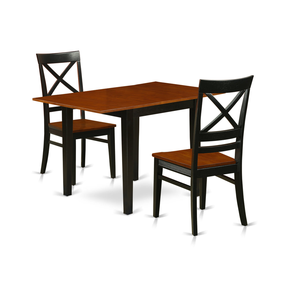 East West Furniture NDQU3-BCH-W 3 Piece Dining Room Furniture Set Contains a Rectangle Dining Table with Dropleaf and 2 Wood Seat Chairs