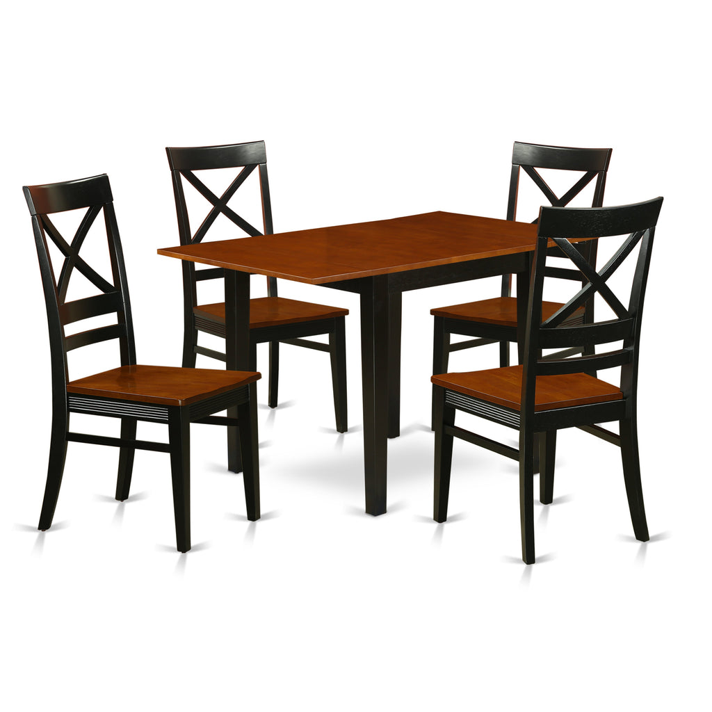 East West Furniture NDQU5-BCH-W 5 Piece Dinette Set for 4 Includes a Rectangle Dining Room Table with Dropleaf and 4 Dining Chairs, 30x48 Inch, Black & Cherry