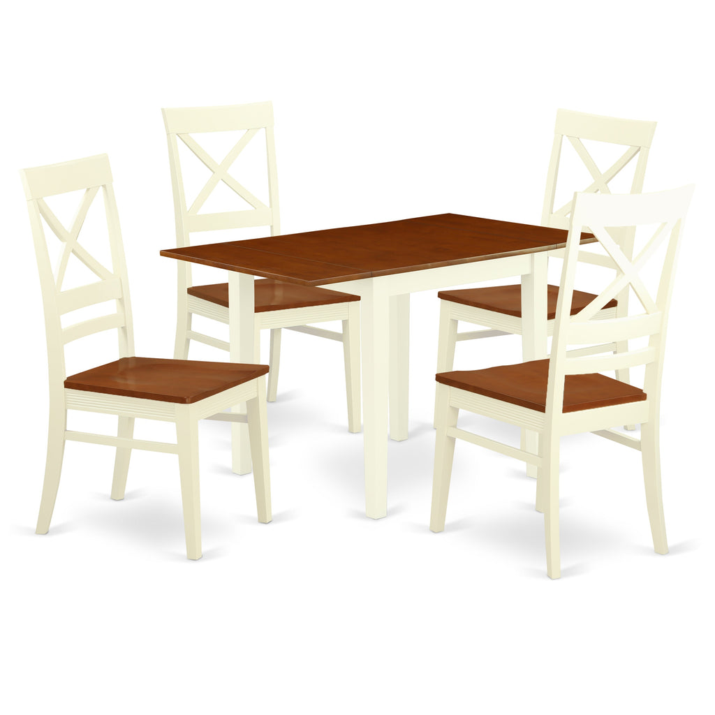 East West Furniture NDQU5-WHI-W 5 Piece Dinette Set for 4 Includes a Rectangle Dining Room Table with Dropleaf and 4 Kitchen Dining Chairs, 30x48 Inch, Buttermilk & Cherry