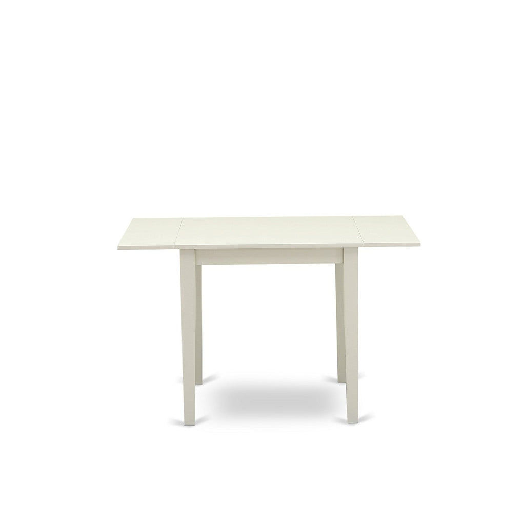 East West Furniture NDVE5-LWH-15 5 Piece Dining Set Includes a Rectangle Dining Room Table with Dropleaf and 4 Baby Blue Linen Fabric Upholstered Parson Chairs
