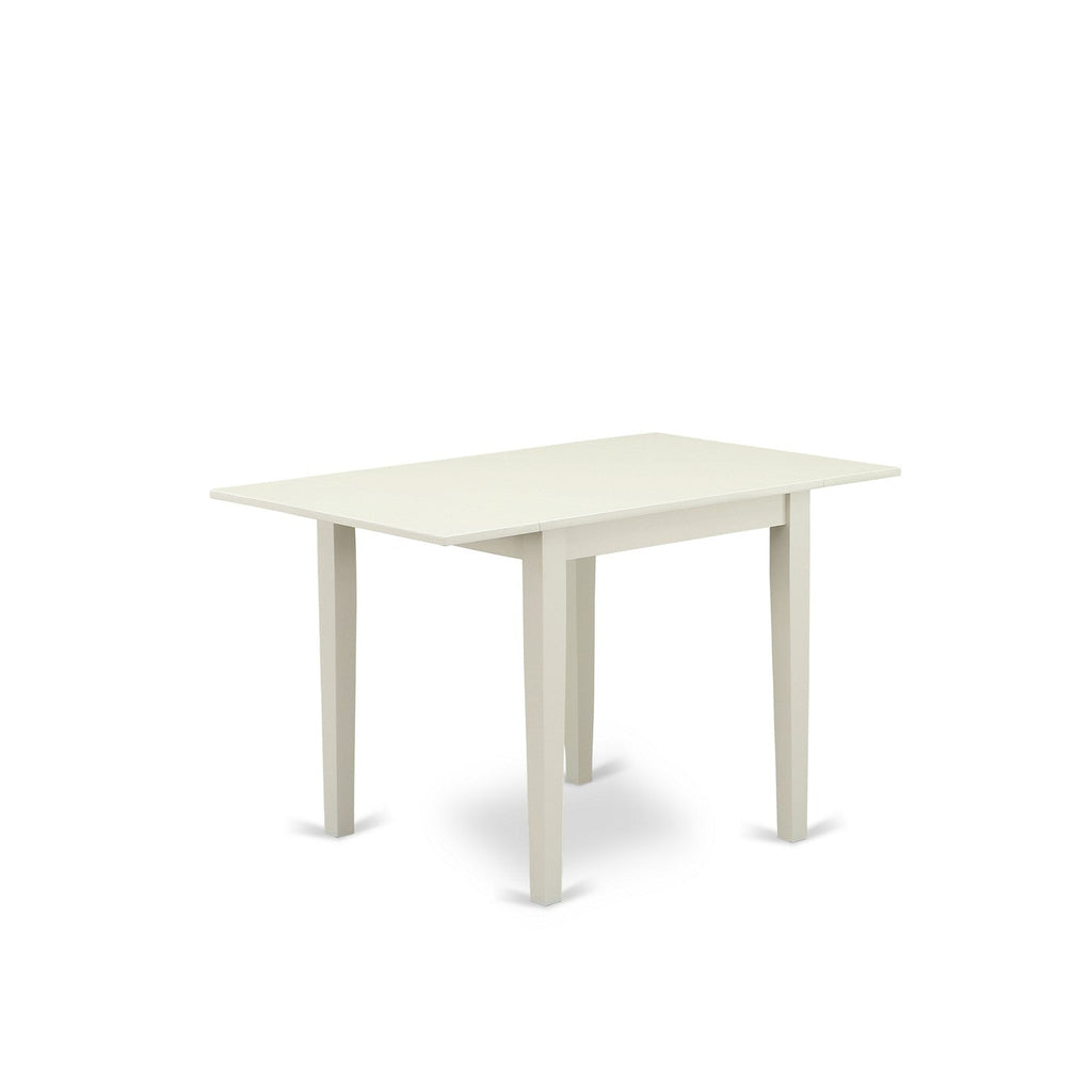 East West Furniture NDLA3-LWH-06 3 Piece Dining Table Set for Small Spaces Contains a Rectangle Wooden Table with Dropleaf and 2 Shitake Linen Fabric Parson Chairs, 30x48 Inch, Linen White