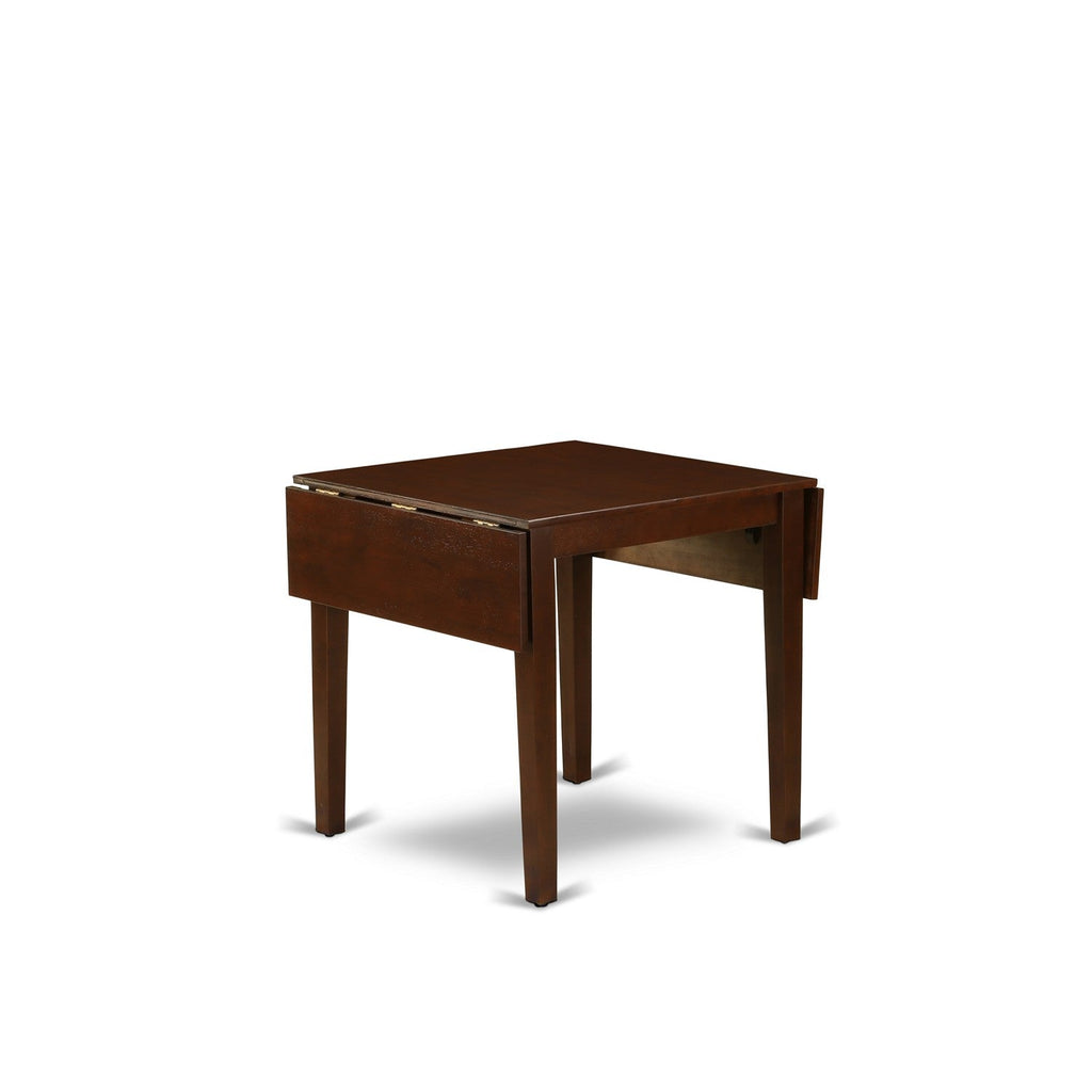 East West Furniture NDVE3-MAH-47 3 Piece Modern Dining Table Set Contains a Rectangle Wooden Table with Dropleaf and 2 Light Sable Linen Fabric Upholstered Chairs