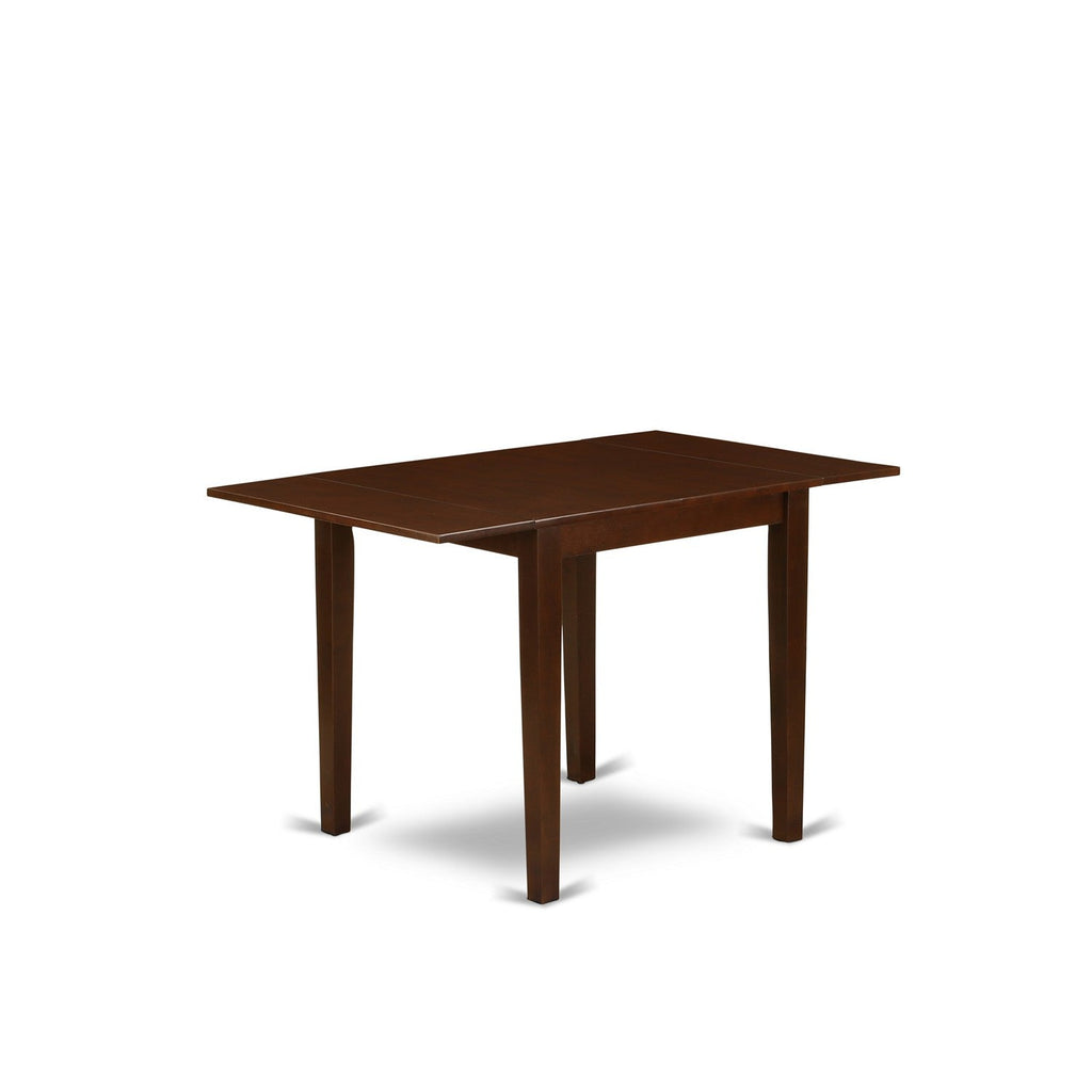 East West Furniture NDVE3-MAH-47 3 Piece Modern Dining Table Set Contains a Rectangle Wooden Table with Dropleaf and 2 Light Sable Linen Fabric Upholstered Chairs