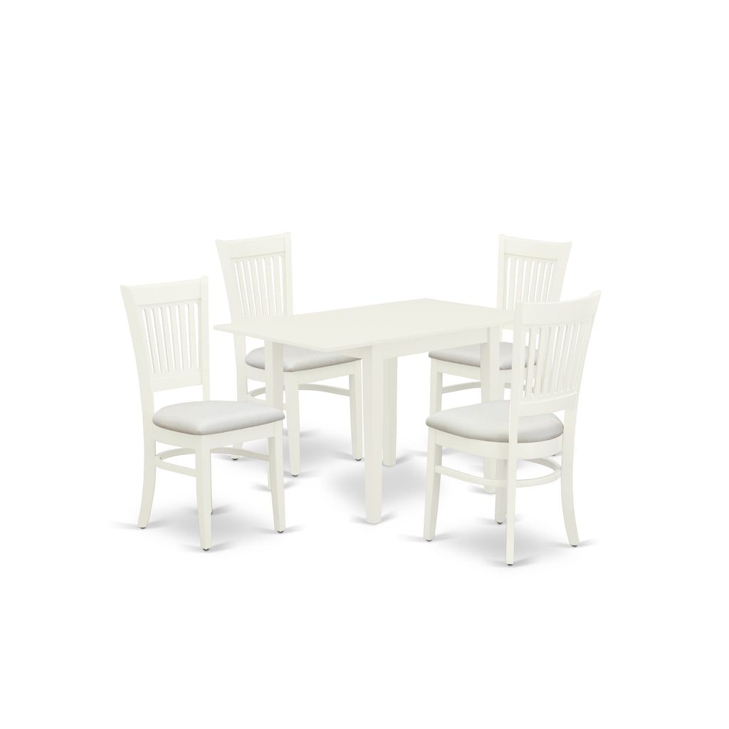 East West Furniture NDVA5-LWH-C 5 Piece Modern Dining Table Set Includes a Rectangle Wooden Table with Dropleaf and 4 Linen Fabric Dining Room Chairs