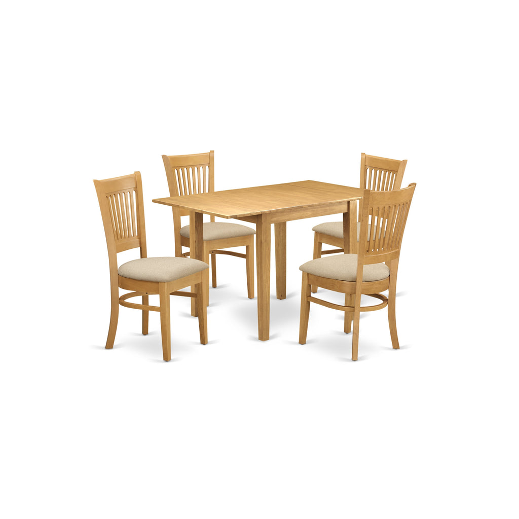 East West Furniture NDVA5-OAK-C 5 Piece Kitchen Table & Chairs Set Includes a Rectangle Dining Room Table with Dropleaf and 4 Linen Fabric Upholstered Chairs, 30x48 Inch, Oak