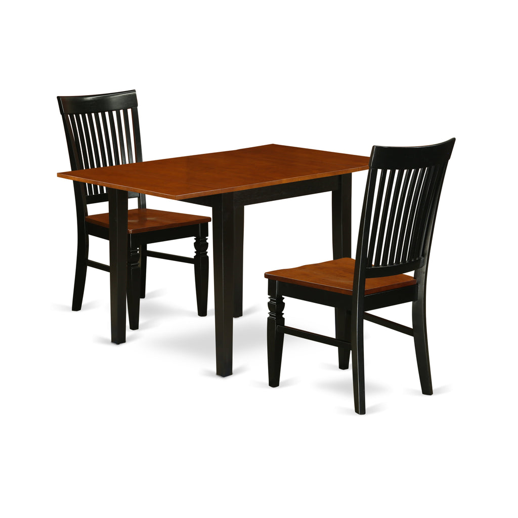 East West Furniture NDWE3-BCH-W 3 Piece Modern Dining Table Set Contains a Rectangle Wooden Table with Dropleaf and 2 Kitchen Dining Chairs