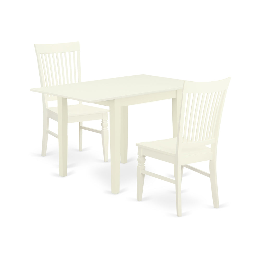 East West Furniture NDWE3-LWH-W 3 Piece Kitchen Table & Chairs Set Contains a Rectangle Dining Room Table with Dropleaf and 2 Solid Wood Seat Chairs, 30x48 Inch, Linen White
