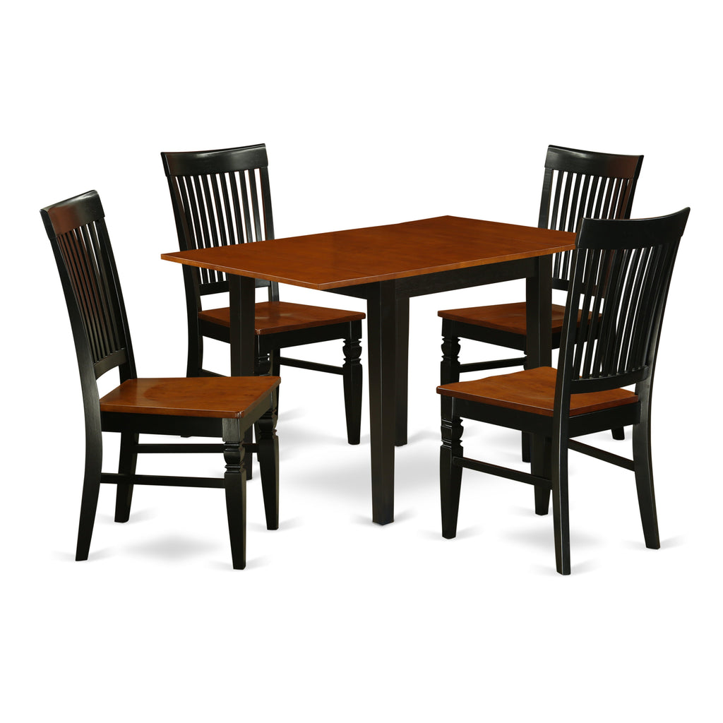 East West Furniture NDWE5-BCH-W 5 Piece Dinette Set for 4 Includes a Rectangle Dining Room Table with Dropleaf and 4 Dining Chairs