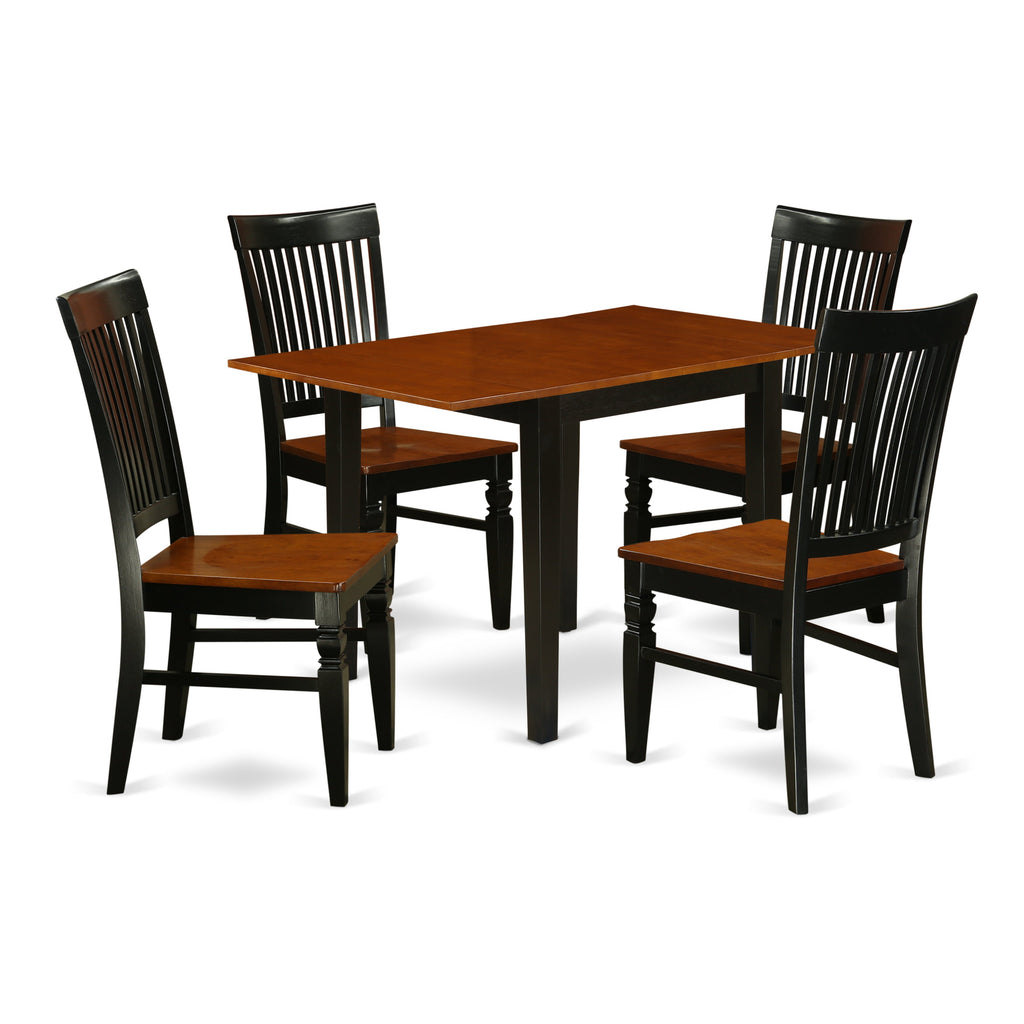 East West Furniture NDWE5-BCH-W 5 Piece Dinette Set for 4 Includes a Rectangle Dining Room Table with Dropleaf and 4 Dining Chairs, 30x48 Inch, Black & Cherry