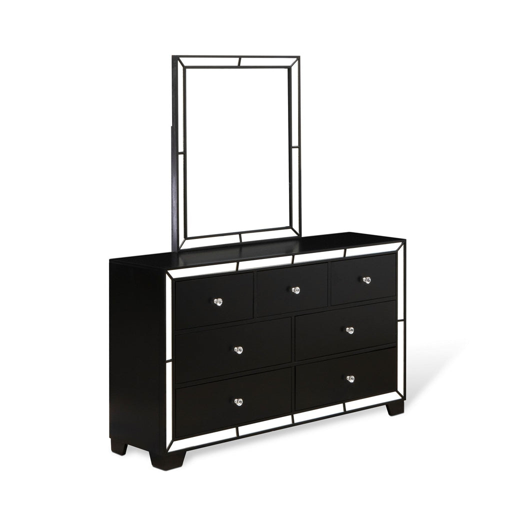 NE11-K2NDMC 6-PC Nella Frame Set with a Button Tufted King Frame, Wood Dresser, Makeup Mirror, Drawer Chest and 2 Nightstands - Black Leather King Headboard and Black Legs