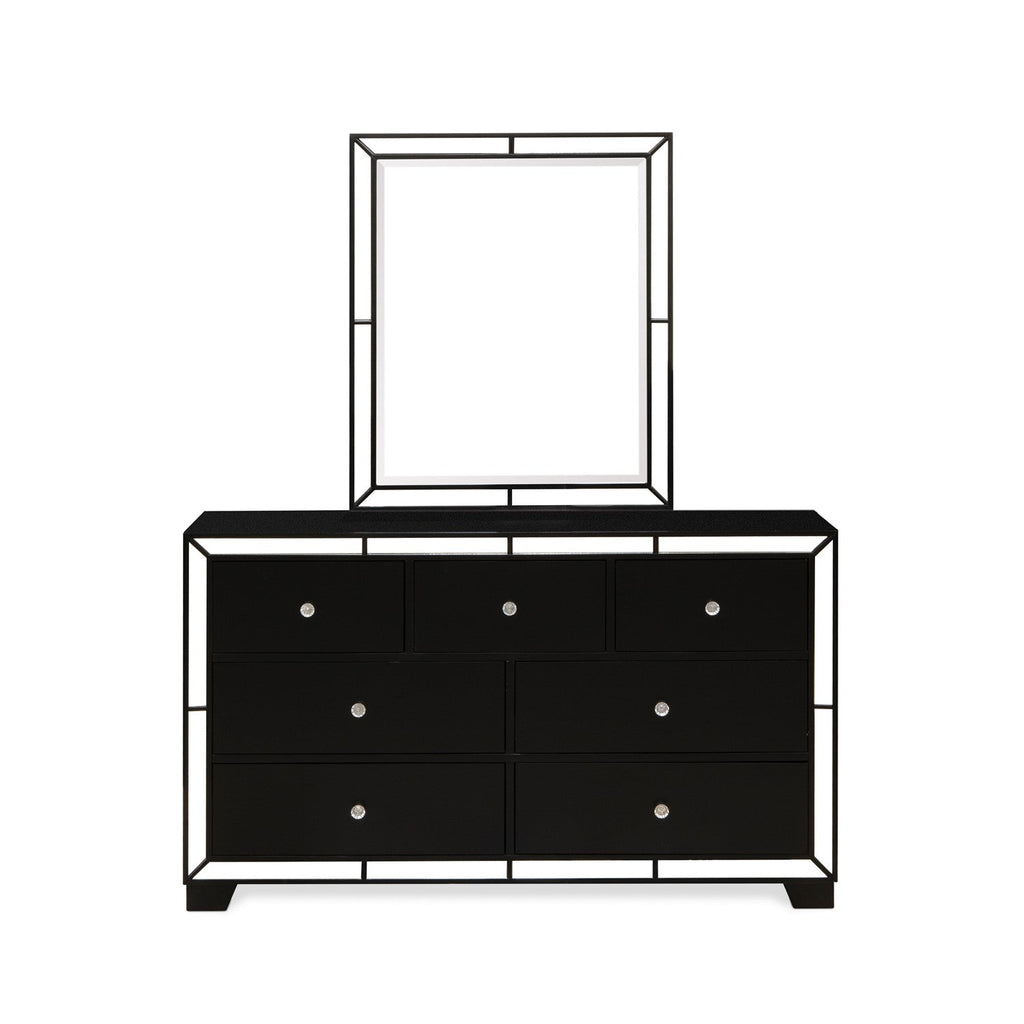 NE11-K2NDMC 6-PC Nella Frame Set with a Button Tufted King Frame, Wood Dresser, Makeup Mirror, Drawer Chest and 2 Nightstands - Black Leather King Headboard and Black Legs