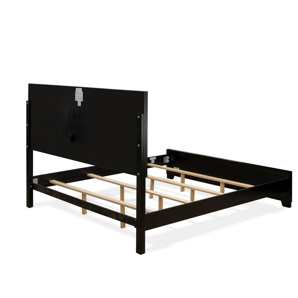 East West Furniture NE11-K0000C 2-Pc Nella Wooden Set for Bedroom with a Button Tufted King Size Bed Frame and Small Chest of Drawers - Black Leather Head Board and Black Legs