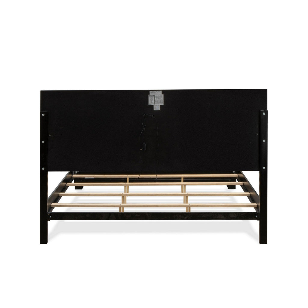East West Furniture NE11-K0000C 2-Pc Nella Wooden Set for Bedroom with a Button Tufted King Size Bed Frame and Small Chest of Drawers - Black Leather Head Board and Black Legs